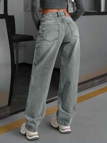 EURMUSE WOMEN LOW WAIST STRAIGHT Y2K WASH STREET WEAR - Light Wash - View 2