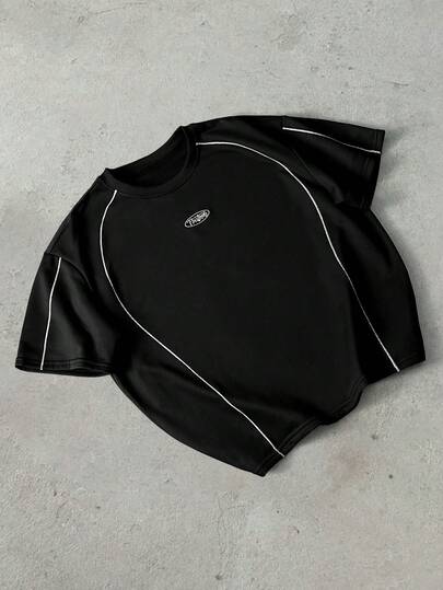 PAVTROS Camiseta de manga corta con cuello redondo y estampado minimalista para hombres