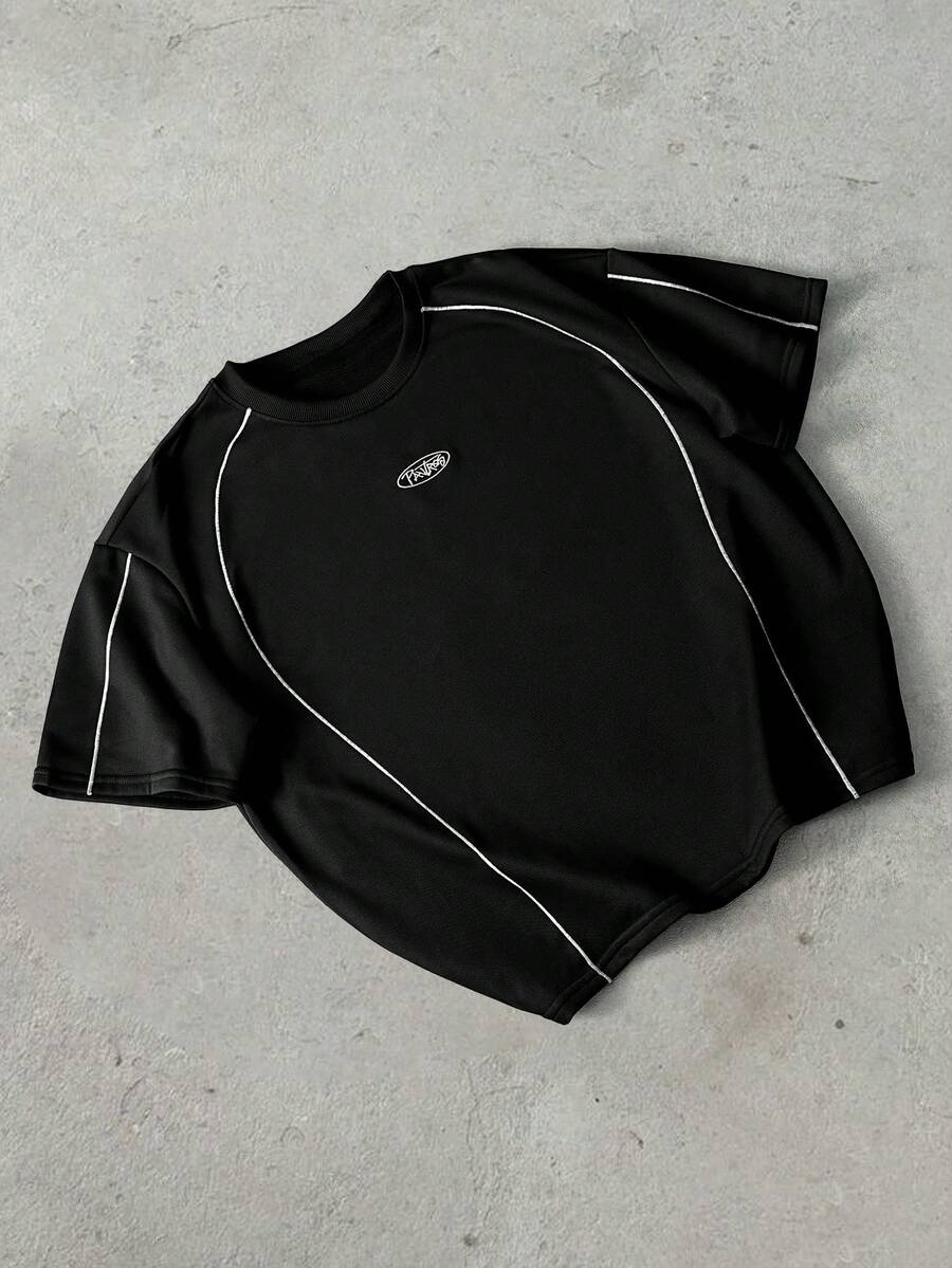 PAVTROS Men's Minimalist Printed Round Neck Short Sleeve T-Shirt - Black - View 1