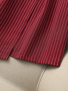 Franclia 2026新款休闲通勤百搭条纹迷你裙，深红色，女士春夏下装，休闲办公装 - 酒紅色 - 查看 4