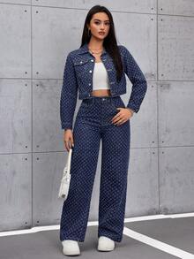 SHEIN ICON Women's Vintage Coin Button Casual Long Sleeve Denim Jacket - Dark Wash - View 4