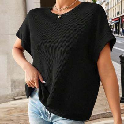 Camiseta Mujer Estilo Casual Para Mujer Primavera/Verano Color Sólido Diseño, Cuello Redondo Manga Corta Primavera Verano Uso Diario