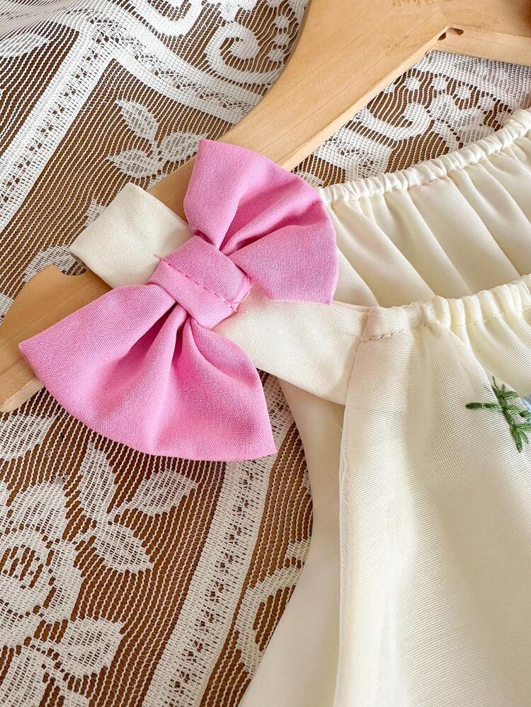 SHEIN Genkimix Kids 女童可爱吊带中长连衣裙，适合派对、聚会及各种场合，展现奢华优雅的风格 - 杏色 - 查看 3
