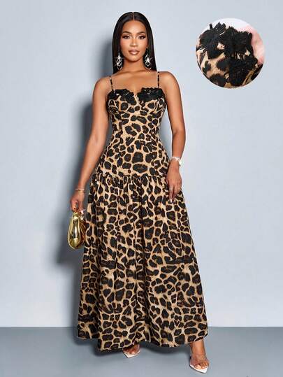SOLERSUN Women's Leopard Print Backless Maxi Dress, Casual Elegant Festival, Vacation, Concert, Boho Beach Outfits For Summer