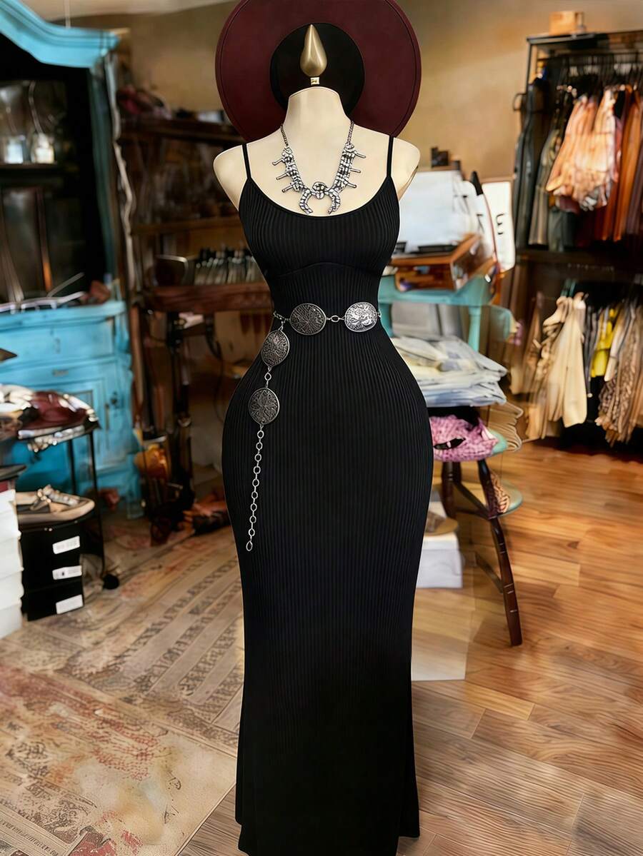 INAWLY Sexy Bodycon Spaghetti Strap Dress With Criss-Cross Back For Women - Black - View 1