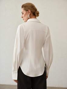 MOTF PREMIUM WHITE PLEATED SLIM FIT LONG SLEEVE SHIRT, SUITABLE FOR COMMUTING AND EVERYDAY WEAR - White - View 3