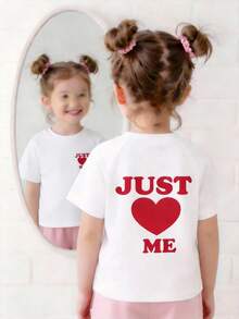 Genkimix Kids Set casual pentru fete, 2 buc., top cu mânecă scurtă și guler rotund, croială lejeră, cu imprimeu cu litere și inimioare "JUST ME", pantaloni roz cu curea, stil drăguț și dulce, potrivit pentru ținute casual de primăvară/toamnă, ținute de sărbători - alb - Vizualizare 7