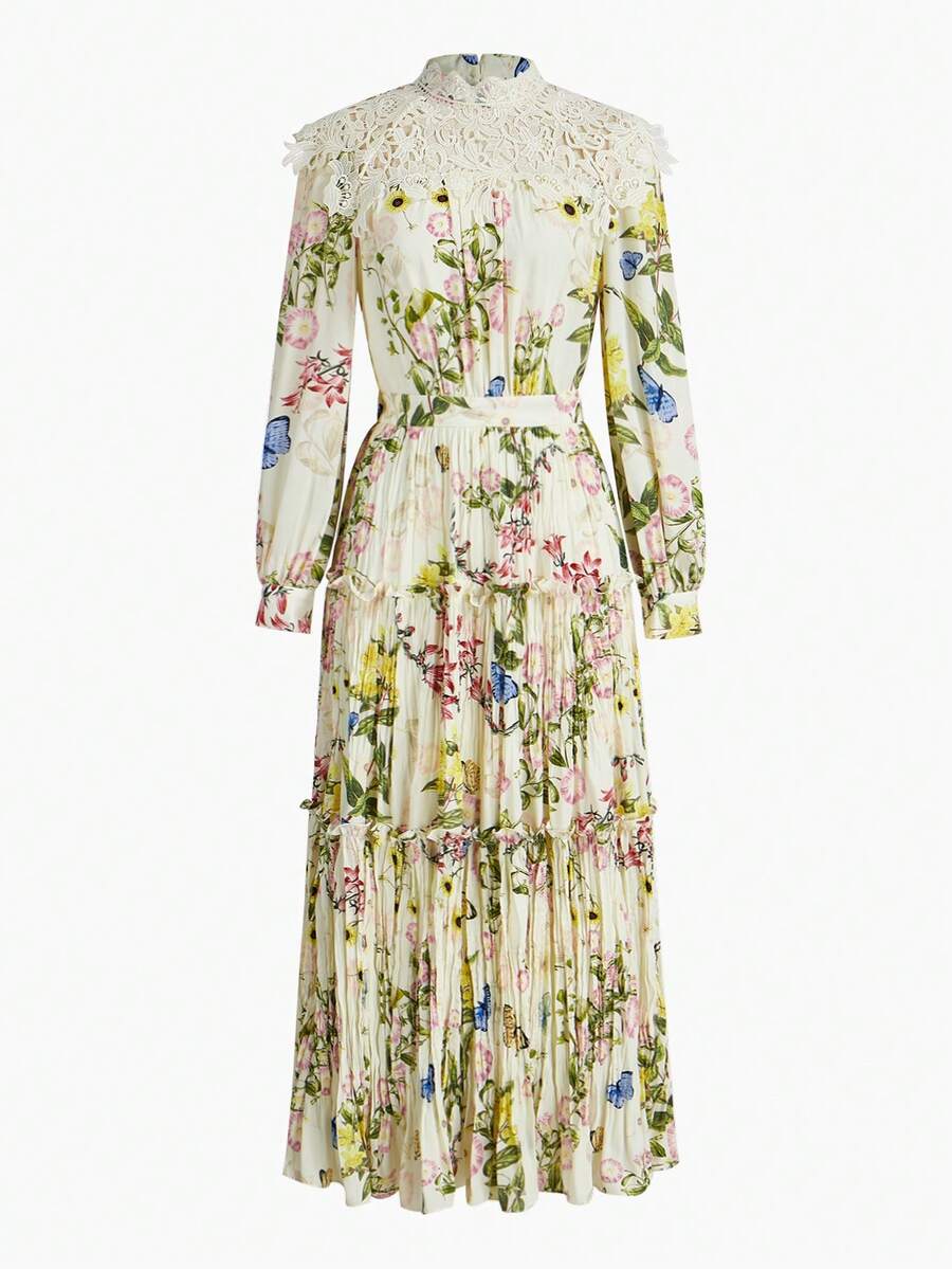 ZEYLAH 花卉印花褶边连衣裙,情人节装,春夏 - 黃色 - 查看 1