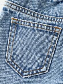 Baby Girls' Denim Jeans, Casual & Cute, Elegant Decor With Bow Tie & Heart Embroidery, Straight Leg, Elastic Waist, Comfortable Cotton Denim, Suitable For Daily Wear, Outings, Travel, Autumn New Arrival - Medium Wash - View 8