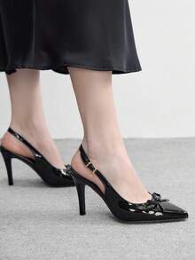 CUCCOO BIZCHIC 尖头高跟凉鞋 女士细跟凉鞋 纤细时尚 专业百搭 外穿气质 蝴蝶结装饰 通勤女式高跟黑色凉鞋 春季鞋 - 黑色 - 查看 4