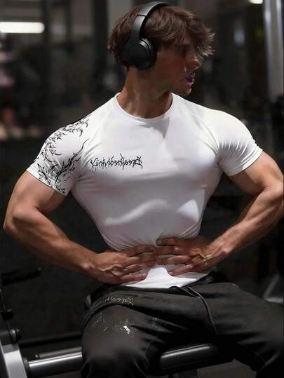 GymBeat 男士圆领十字印花休闲百搭日常穿着及运动T恤