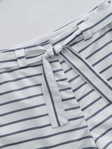 Resyla New Casual Fashion Lapel Hem Striped Shorts 2 Pieces Set For Women - White - View 3