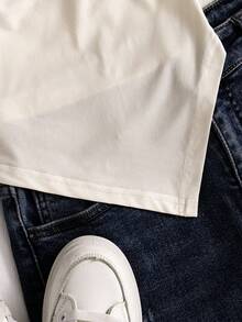 少女休闲个性吊带背心，黑白面料，不对称吊带下摆，适合旅行、度假、散步、外出，可搭配裤子、短裤、裙子、外套。 - 杏色 - 查看 4