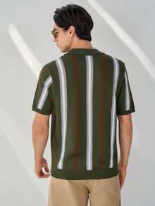 RONVEXI Polo Rajut Pria Lengan Pendek Motif Garis-garis Blok Warna untuk Liburan & Perjalanan Kasual Musim Panas - MultiWarna - View 3