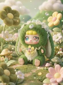 POKOJA LAND Bunny Hooded Character Blind Box, Collectible Mystery Figure With 6 Regular Styles & 2 Hidden Models, Lace & Bow Accent Details, Pastel Tones With Expressive Big Eyes, Decorative Companion For Home, Bedroom, Living Room. - Tide play blind box - View 7