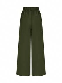 Elenzga 2026 New Retro Military Green Commuting & Casual Fashion Wide Leg Pants, High Waist Draping Loose Straight Leg Trousers, Versatile For Women In Spring & Autumn - Army Green - View 2