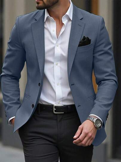 Manfinity Mode Men Space Dye Pocket Single Breasted Blazer Casual Suits For Men Blue Blazer Men Light Blue Suit Men Mens Casual Suits Slim Fit Mens Classy Clothes