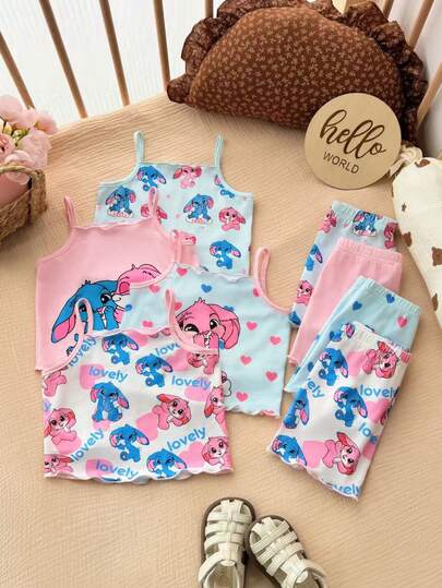 SHEIN 这款8件套可爱女婴休闲简约针织弹力背心短裤套装，图案可爱，适合生日派对、晚宴、演出、婚礼、洗礼、开幕式、日常穿着、上学、旅行以及秋冬季节。