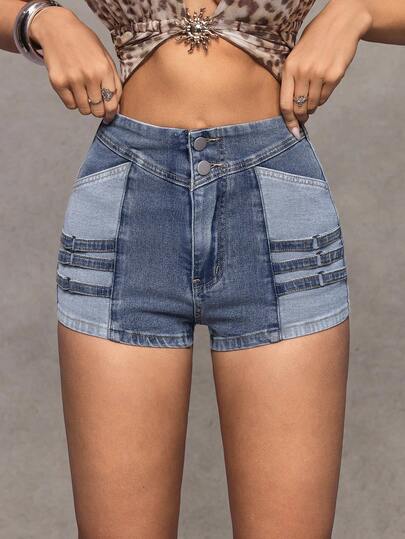 Jeanoix Y2K Women Patchwork Denim Shorts