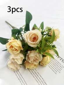 1/3束丝绸玫瑰花束，人造花，适用于家居装饰、婚礼、摄影道具 - 彩色 - 查看 15