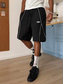 STEELVANCE Men's Casual Summer Contrast Trim Drawstring Waist Bermuda Beach Shorts - Black - View 4