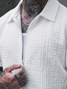 SLATEMANN 男士衬衫套装，针织提花面料，时尚日常穿着，尽显男士绅士风范，适合日常休闲、周末旅行、户外活动、探险旅行、轻松的工作环境或半正式场合，也是送给男友/丈夫、周年纪念/生日、派对、夏季假期、婚礼、春夏交替、狂欢节等场合的理想之选。这款时尚的白色几何压花短袖衬衫搭配同款抽绳短裤，是男士休闲时尚的理想之选。夏季男士两件套，休闲短裤两件套，白色男士两件套，男士短裤套装，男士衬衫套装，男士夏季运动服。 - 白色 - 查看 7