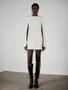 Lumivelle Women's Elegant Round Neck Loose Beaded Decor Mini Dress, Summer - White - View 3