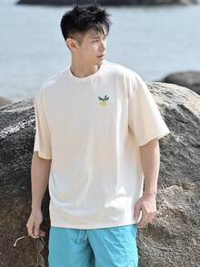 DAZY 男士字母印花短袖T恤，夏季款 - 米色 - 查看 2