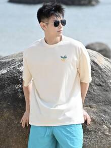 DAZY 男士字母印花短袖T恤，夏季款 - 米色 - 查看 8