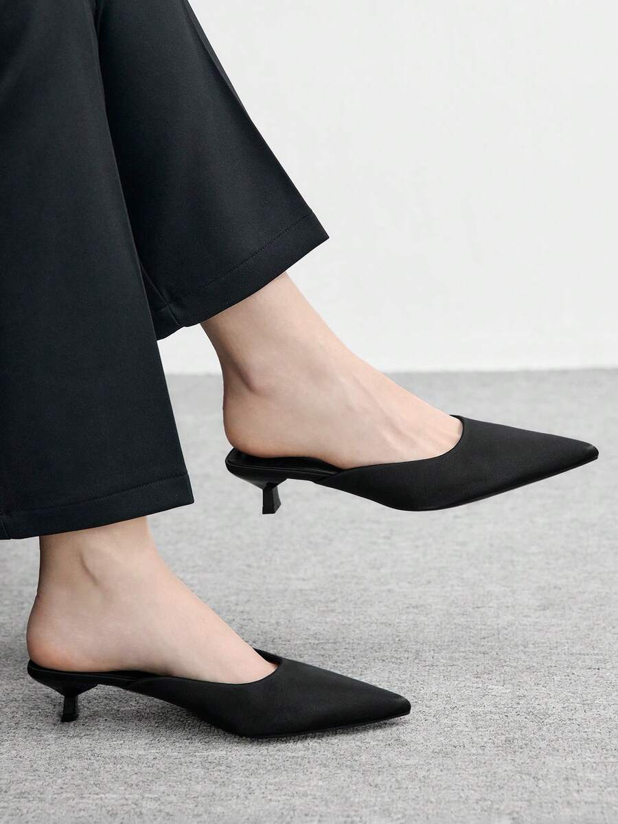 CUCCOO BIZCHIC 黑色尖头细跟套脚高跟鞋，百搭日常通勤女鞋 - 黑色 - 查看 1