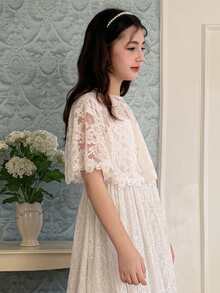 DAZY Tween Girls Fashion Lace Shawl Blouse Summer - White - View 4