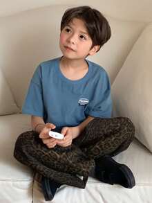 DAZY Camiseta de manga corta casual y holgada de cuello redondo y hombros caídos para niños pequeños en verano - Azul - Ver 6