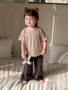 DAZY Toddler Boys' Crew Neck Contrast Stripe Comfortable 2 Pieces Pajama Set - Apricot - View 2