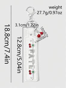 ROMWE 1 New Y2k Classic Simple Temperament Fashionable Retro High Sense Black/White/Pink Leather Silver Shiny Rhinestone Letters "Peace" "Fate" "Lucky" Cherry Strawberry Bone Rivet Drip Oil Love Pendant DIY Keychain Accessories Bag Pendant Pendant, Random Color, Suitable For Girls, Ladies, Couples, Sisters, Girlfriends, Daily Wear, Holiday Gifts - Multicolor - View 12