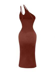 NostaNoir Women's Fashionable Solid Color Sexy Midi Bodycon Dress - Brown - View 2