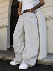 Manfinity ZONE917 Men's Casual Versatile Everyday Carry Pocket Button Fly Straight Leg Jeans - Grey - View 1