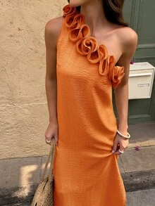 Selianne Đầm dài phong cách thường ngày cho kỳ nghỉ của phụ nữ - trái cam - Xem 3
