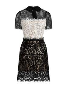 ZEYLAH WOMEN'S BLACK & WHITE WAIST CINCHED CROP SHORT SLEEVE MINI DRESS - Black and White - View 2