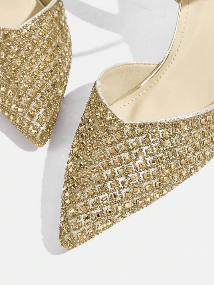 CUCCOO TILAWA Women's Gold Fashion Elegant Pointed High-Heeled Shoes, Toe Head Rhinestone Glass Decorative Thin Heel Sexy Ankle Strap High-Heeled Shoes, Charming Party Sexy Fashion Comfortable High-Heeled Shoes, Women's Outdoor Wear, Suitable For Weddings, Dinners, Parties, Spring Break Easter