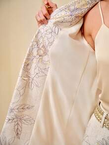 ZEYLAH Printed & Embroidered Mandarin Collar Single-Breasted Suit Jacket, Spring/Summer - Apricot - View 8