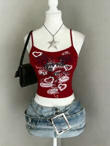 INAWLY Women's Casual Versatile Date & Travel Letter & Heart Print Camisole Top - Multicolor - View 1