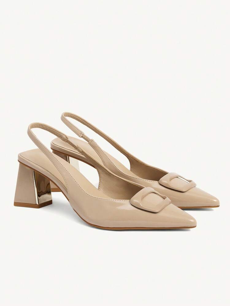 CUCCOO CHICEST Women's Pointed Toe High Heel Pumps With Geometric Metal Buckle Decor, Elegant Commuter Fashion Stilettos, Glossy Apricot Patent Leather, Suitable For Workplace And Versatile Occasions Wedding Shoes Spring Shoes Bride Shoes