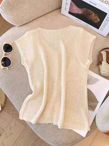 Lyxana Women's Casual Solid Color Slit T-Shirt, Versatile For Summer - Apricot - View 2
