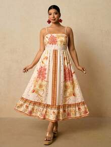 Travachic Đầm slip dáng suông in hoa dành cho nữ cỡ lớn, thích hợp cho kỳ nghỉ xuân hè, trang phục hè cho nữ, trang phục đi biển cho nữ, nữ, kỳ nghỉ xuân, trang phục đi xem hòa nhạc cho nữ, phong cách Boho, trang phục dự tiệc rave, kỳ nghỉ nhiệt đới, lễ hội, đầm hè lãng mạn cho nữ, đầm Boho cho nữ, đầm nhiệt đới cho nữ, đầm nữ đi nghỉ mát, đầm nữ hàng mới về - trái cam - Xem 3