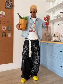 STEELVANCE Men's American Casual Distressed Embroidered Denim Jacket - Blue - View 3