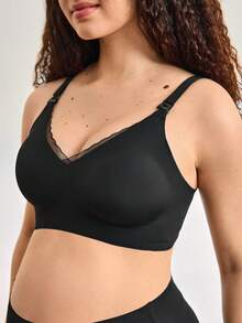 Women's Seamless Wavy Edge Mesh Supportive Removable Padded Maternity & Nursing Bra - Black - View 5