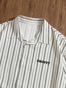 SWAVVY Men's Striped Print Short Sleeve Shirt, Spring/Summer - Apricot - View 3