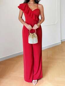 Rafferiza 优雅红色蝴蝶袖连体裤，性感晚装，夏季必备 - 紅色 - 查看 3