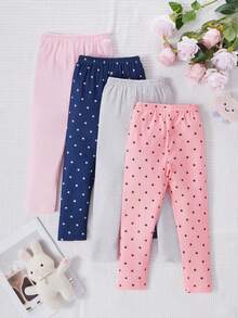 SHEIN Genkimix Kids 4条/包 女童弹力打底裤，春秋季百搭 - 彩色 - 查看 2