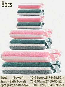 SHEIN 1/3/8条装珊瑚绒超细纤维不掉毛浴巾/面巾，柔软吸水条纹浴室巾，适用于浴室、泳池、海滩、返校季、美容院、家庭浴室等场所。 - 粉色 - 查看 16